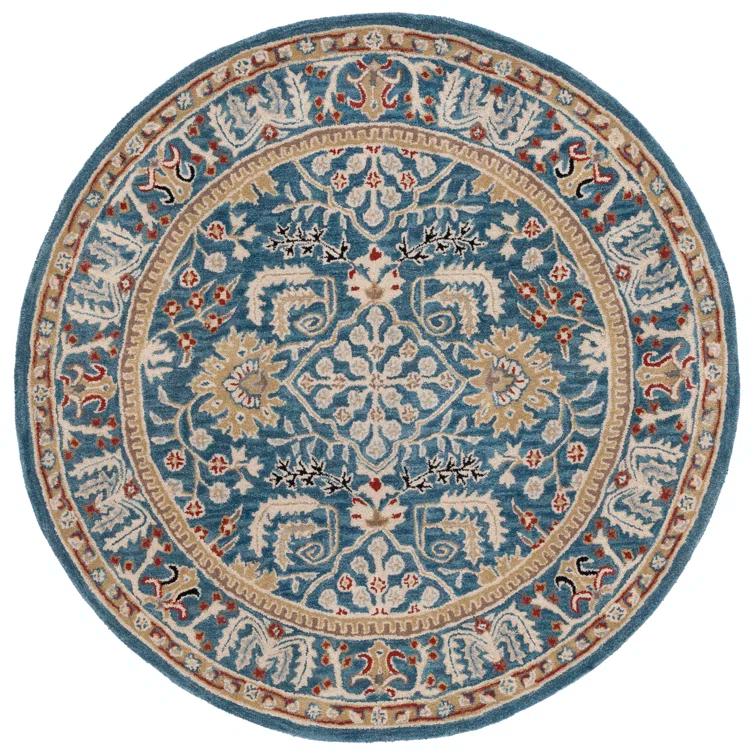 Antiquity AT64 Hand Tufted Area Rug - Dark Blue/Multi - 6' Round - Safavieh.