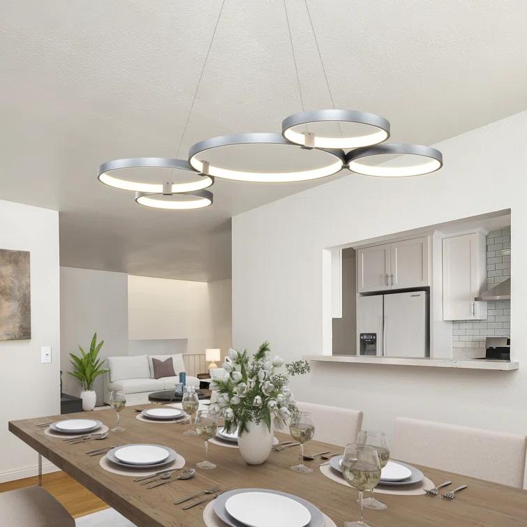 Capella 5-Light Geometric Ring Pendant 50" Integrated LED ETL Certified Adjustable Chandelier