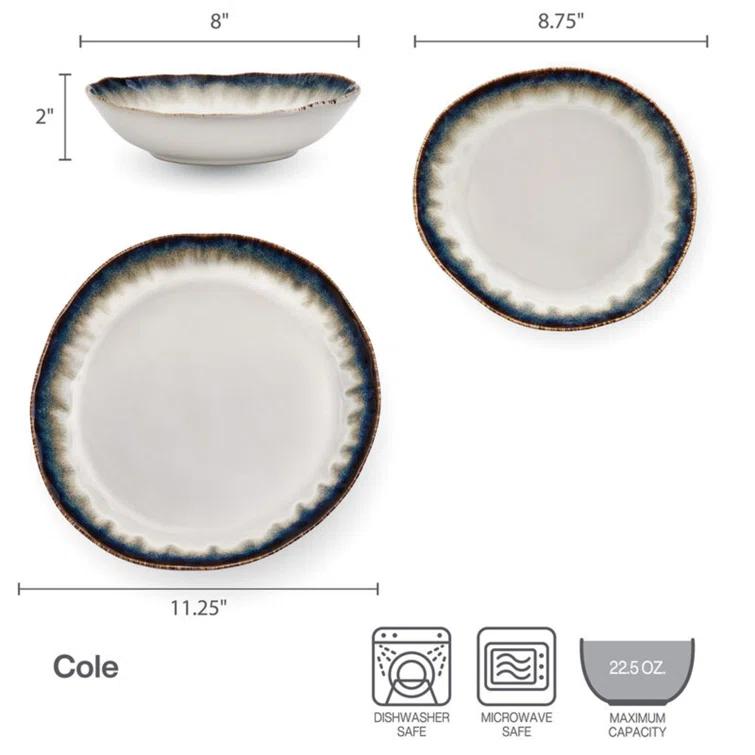 Mikasa Cole 12-Piece Stoneware Dinnerware Set, Service for 4