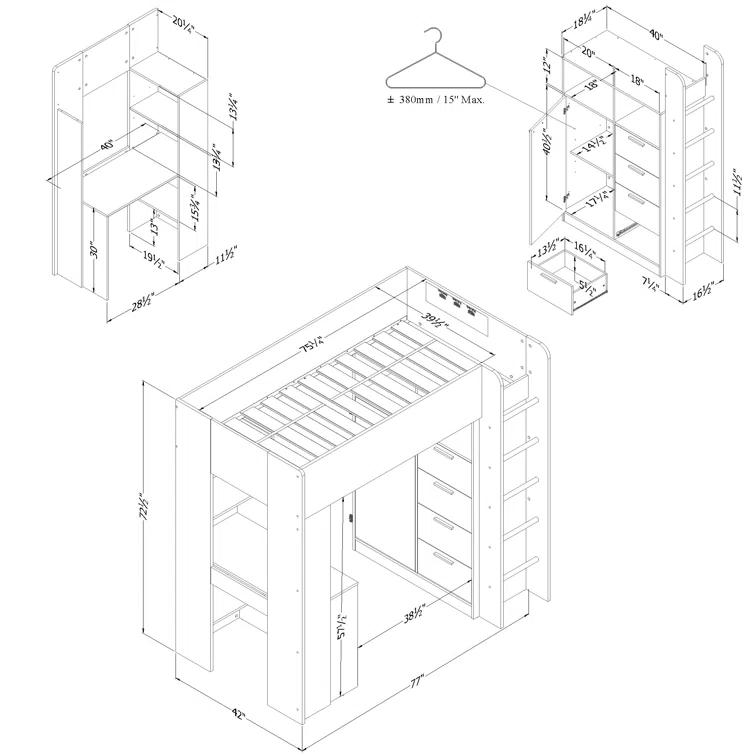 South Side Living Logik Twin Loft Bed with Bookcase by South Side Living
