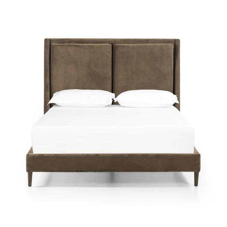 Surrey Olive Queen Upholstered Bed with Oak Legs