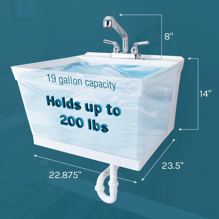 23" L x 24" W Wall Mount Laundry Sink with Faucet