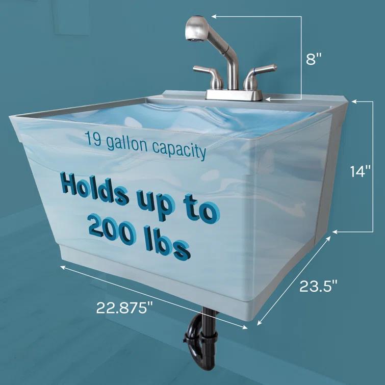 23" L x 24" W Wall Mount Laundry Sink with Faucet