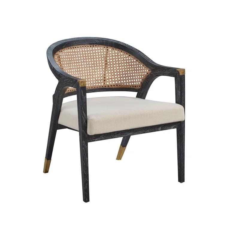 Bayou Breeze Ashburnham Cushioned Mahogany Accent Armchair With Brass Accents | Wayfair