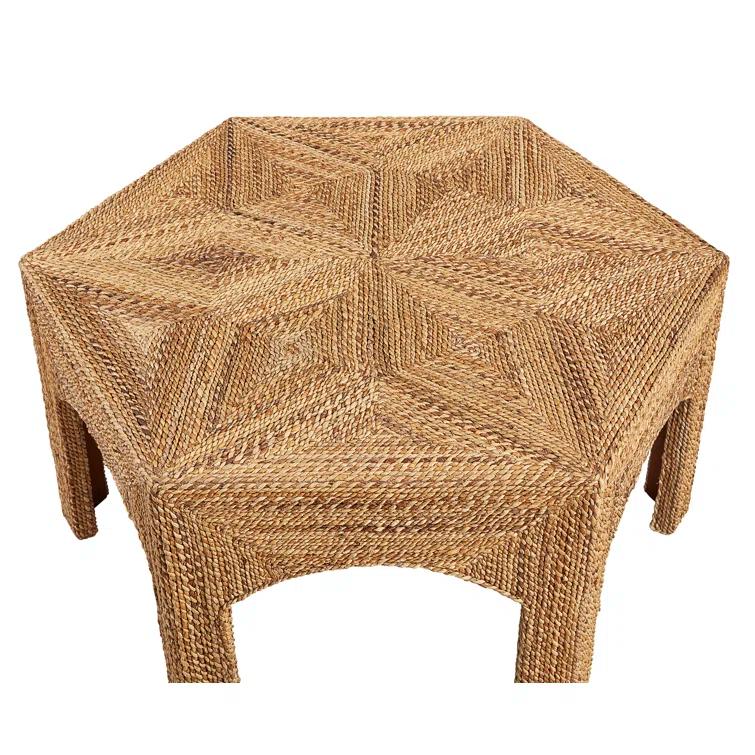 Hexagonal Beige Banana Frond Cocktail Table