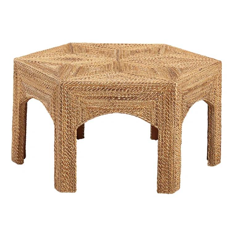 Hexagonal Beige Banana Frond Cocktail Table