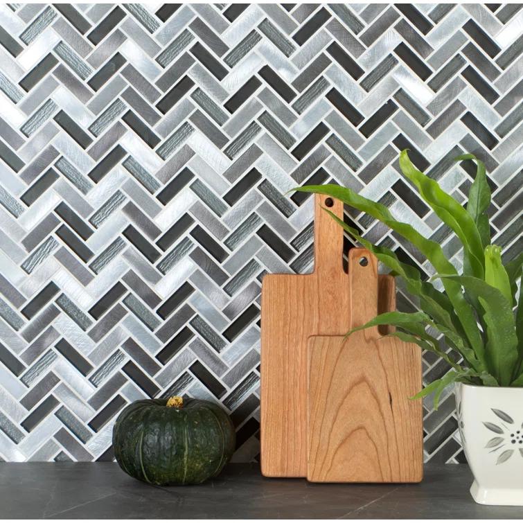 Twilight Series 0.5" x 2" Straight Edge Metal and Glass Mosaic Tile