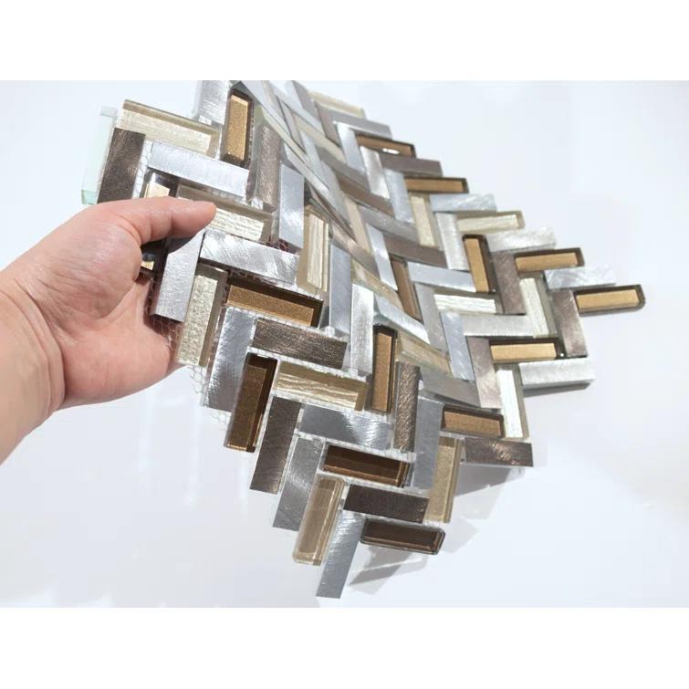 Twilight Series 0.5" x 2" Straight Edge Metal and Glass Mosaic Tile