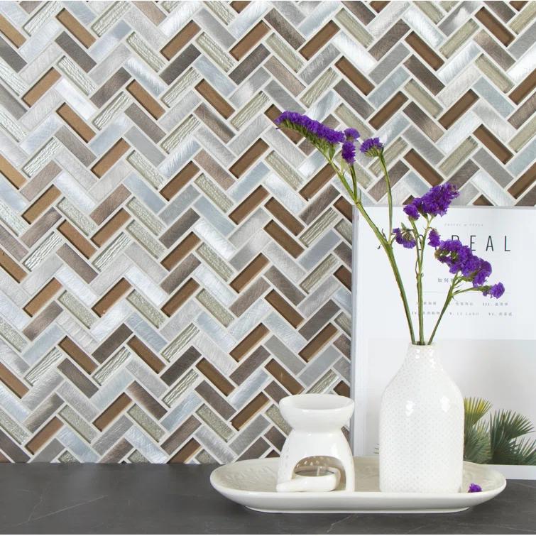 Twilight Series 0.5" x 2" Straight Edge Metal and Glass Mosaic Tile