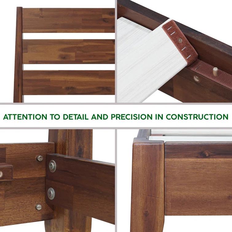 Acacia Emery 2-Pcs Bedroom Set – Solid Wood Platform Bed Frame & Matching Nightstand, Mid-Century Modern Farmhouse, 800 lbs Capacity, No Box Spring Needed