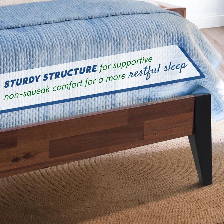 Acacia Emery 2-Pcs Bedroom Set – Solid Wood Platform Bed Frame & Matching Nightstand, Mid-Century Modern Farmhouse, 800 lbs Capacity, No Box Spring Needed