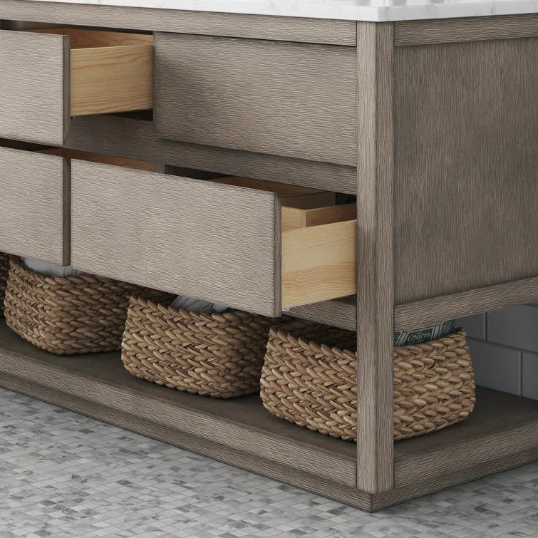 72'' Grey Oak Double Sink Vanity with Carrara Marble Countertop