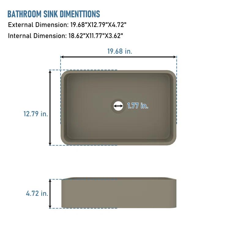 CASAINC Maple 12.79'' Concrete Rectangular Bathroom Sink