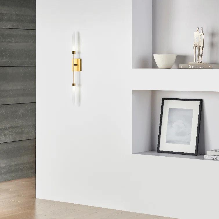 Spur Aged Brass Dimmable 2-Light LED Wall Sconce with Glass Shades