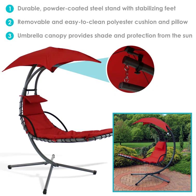 Steel Outdoor Floating Chaise Lounge Chair with Canopy with Stand