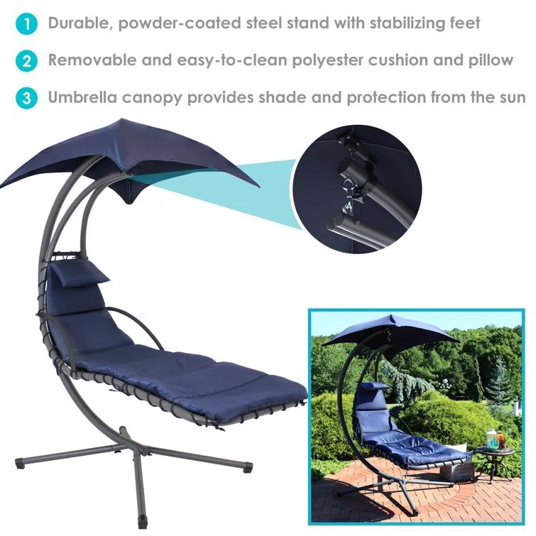 Steel Outdoor Floating Chaise Lounge Chair with Canopy with Stand