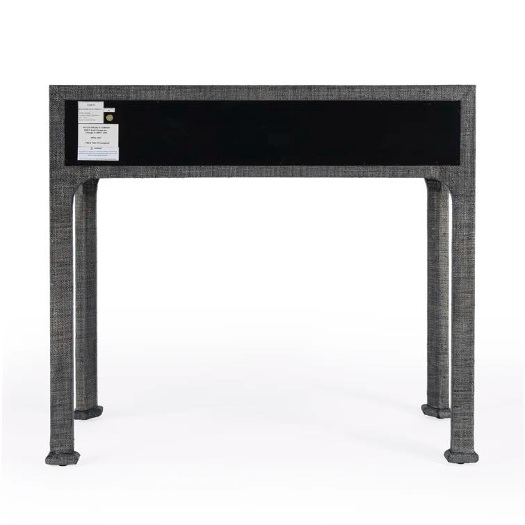 Gray Raffia Wrapped Rectangular Console Table with Drawer