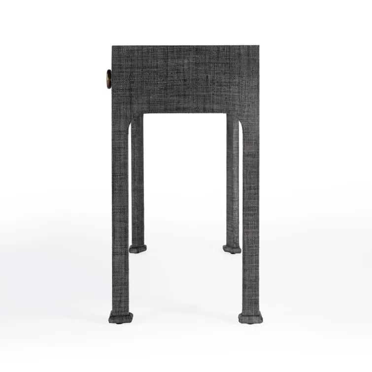 Gray Raffia Wrapped Rectangular Console Table with Drawer