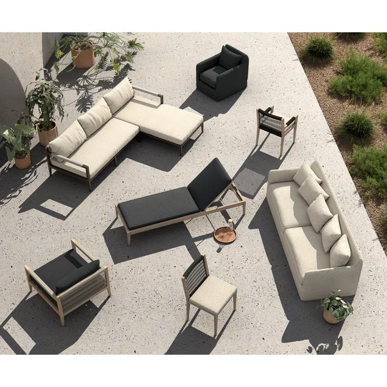 Weathered Gray Teak Outdoor Chaise Lounge with Cushions