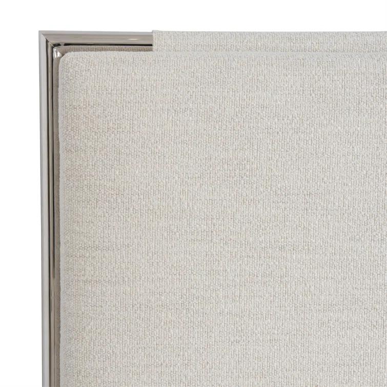 Beige Linen Upholstered Queen Bed with Metal Frame and Headboard