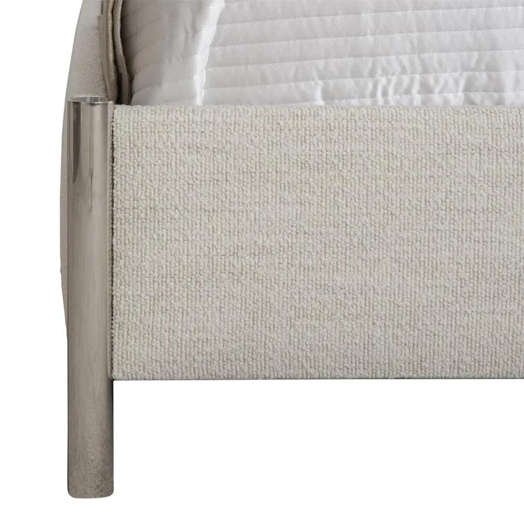 Beige Linen Upholstered Queen Bed with Metal Frame and Headboard