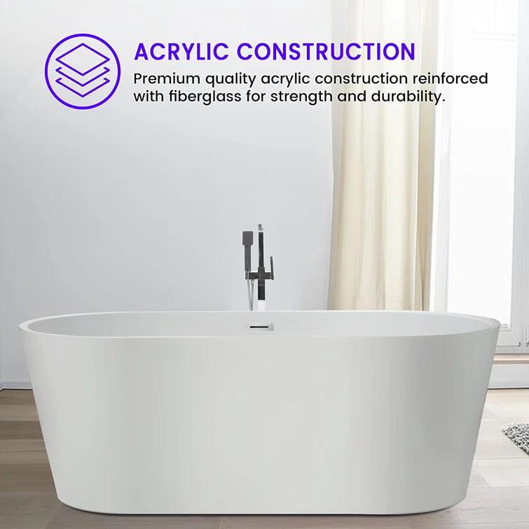 Iris 59" x 30" Freestanding Soaking Acrylic Bathtub