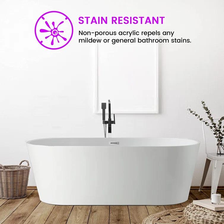 Iris 59" x 30" Freestanding Soaking Acrylic Bathtub