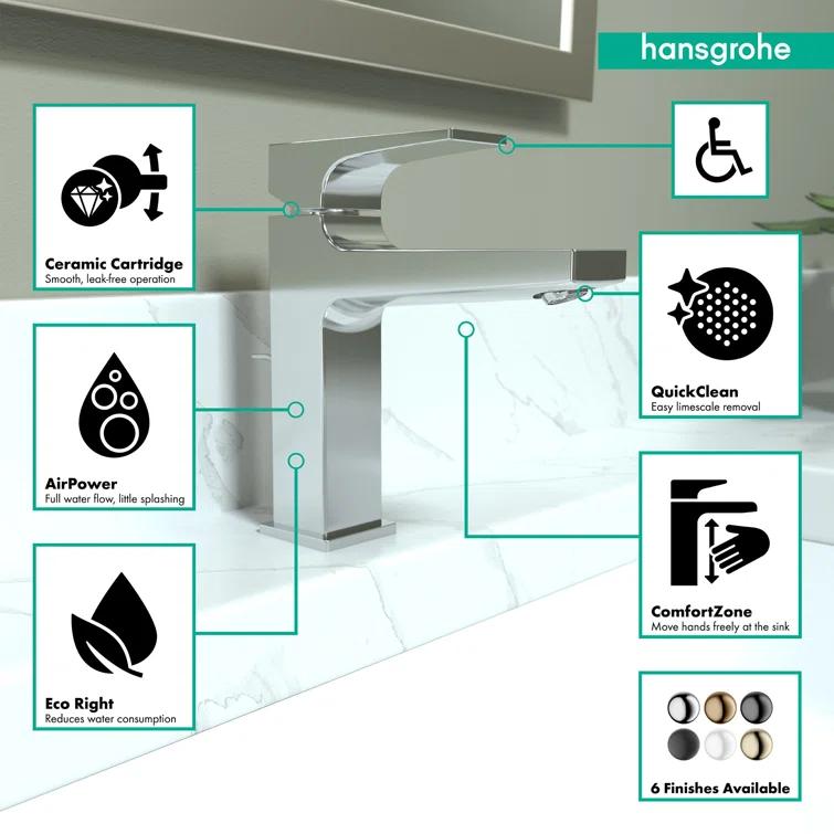 Hansgrohe Metropol Single-Hole Faucet 110 with Lever Handle and Drain Assembly, 1.2 GPM