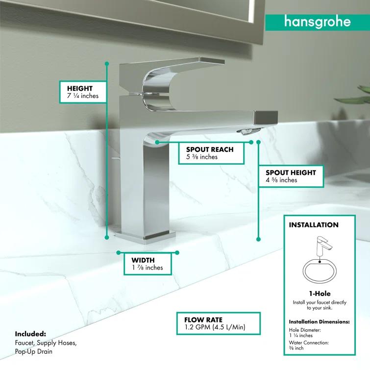 Hansgrohe Metropol Single-Hole Faucet 110 with Lever Handle and Drain Assembly, 1.2 GPM