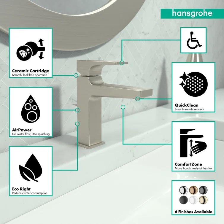 Hansgrohe Metropol Single-Hole Faucet 110 with Lever Handle and Drain Assembly, 1.2 GPM