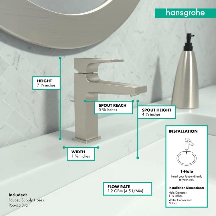Hansgrohe Metropol Single-Hole Faucet 110 with Lever Handle and Drain Assembly, 1.2 GPM
