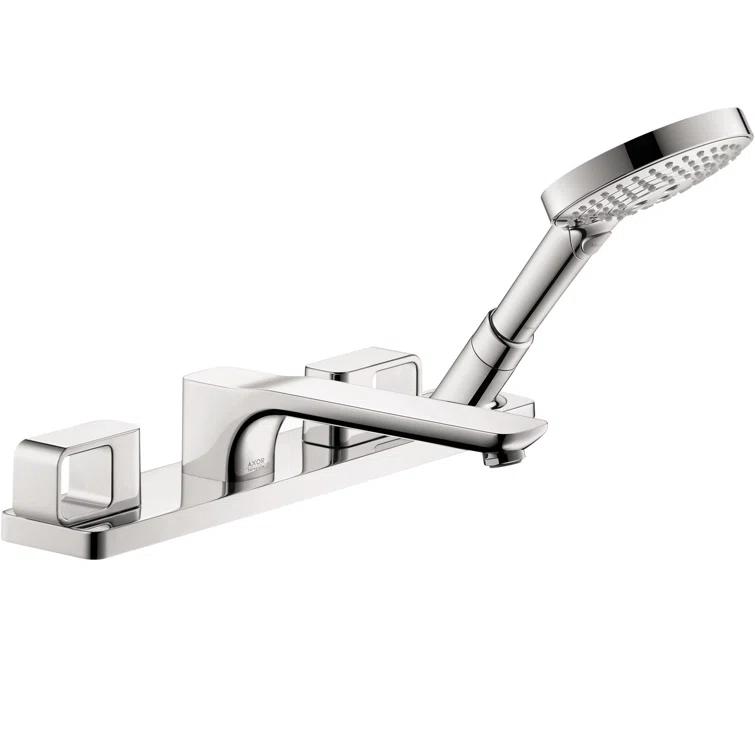 Double Handle Deck Mounted Roman Tub Faucet Trim with Diverter and Handshower