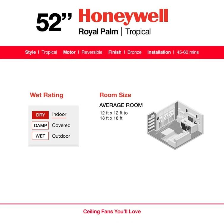 Honeywell 52" Royal Palm Tropical 5 Blade Ceiling Fan