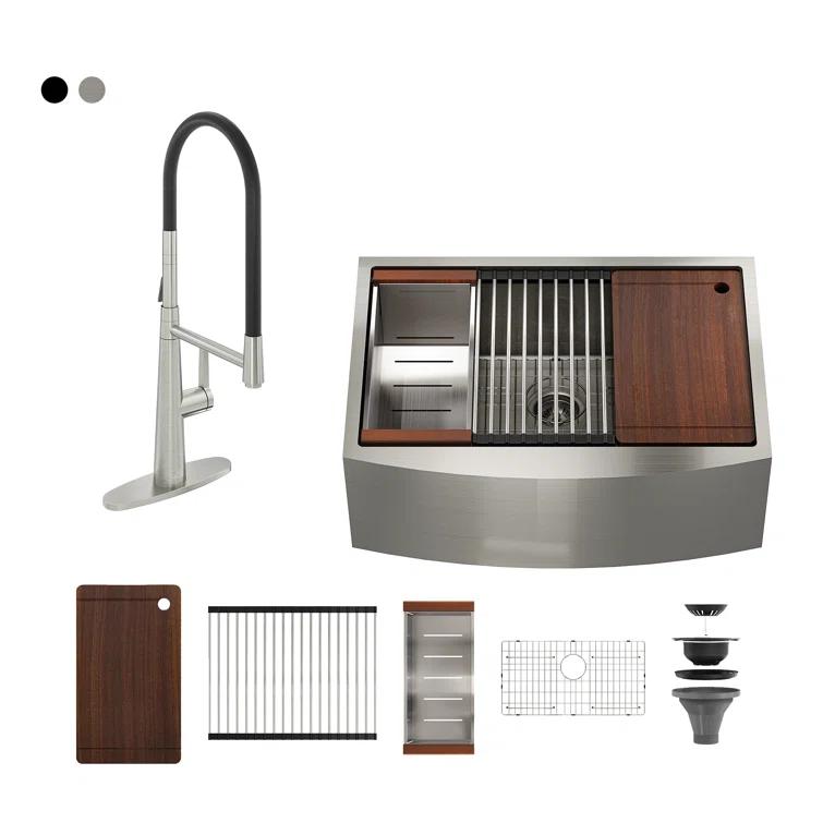 30" L x 22" W Apron Farmhouse Kitchen Sink with Faucet Included
