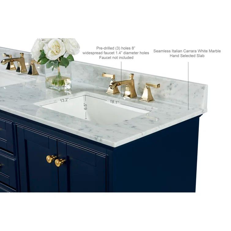 Audrey 60 in. Heritage Blue Double Bath Vanity with Marble Top
