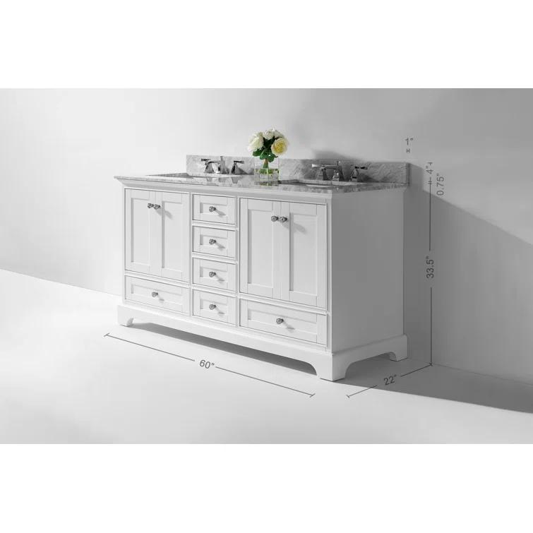 Audrey 60 in. Bath Vanity Set in White with Italian Carrara White Marble Vanity top and White Undermount Basin
