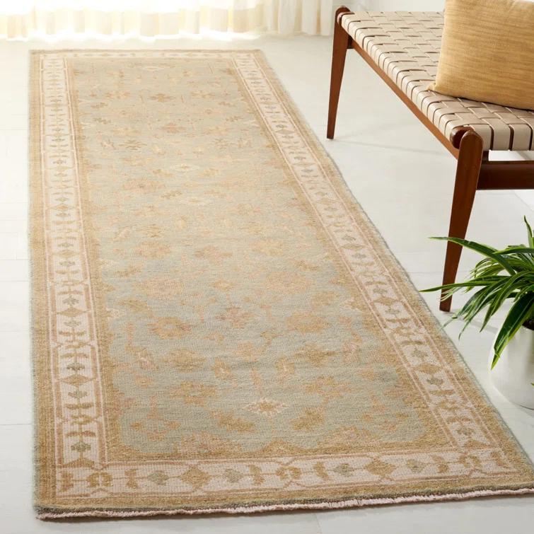 Oushak OSH141 Hand Knotted Runner Rug - Soft Green/Ivory - 3'x10' - Safavieh.