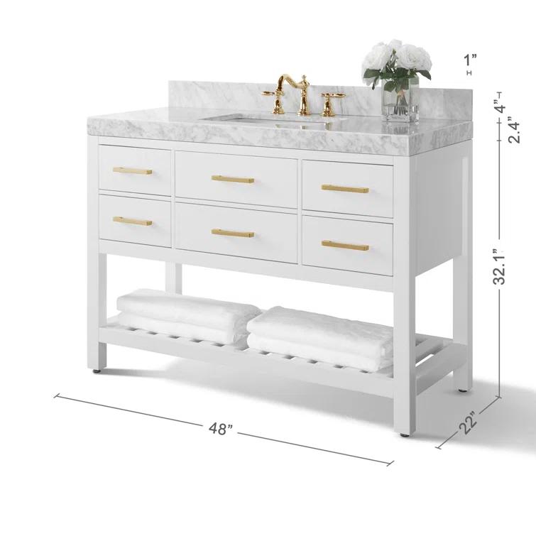 Ancerre Designs Elizabeth 48" Bathroom Vanity Set with Gold Hardware in White