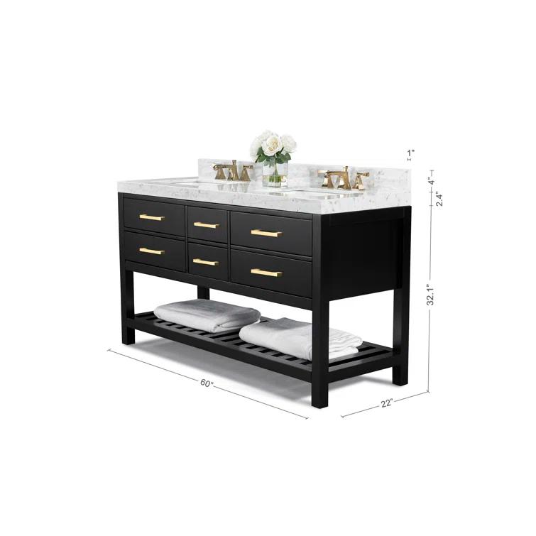Elizabeth 60'' Black Onyx Double Vanity with Marble Top