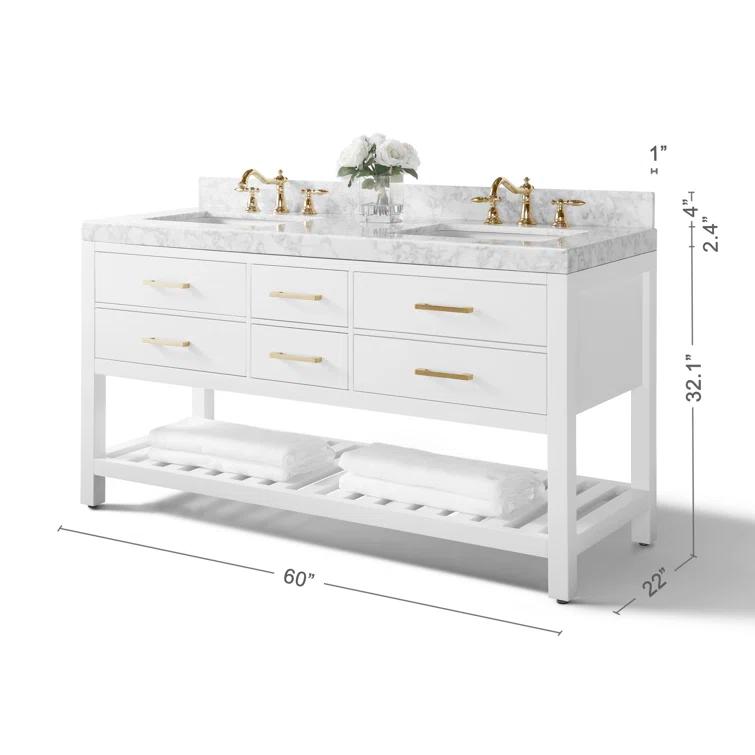 Ancerre Designs Elizabeth 60" Bathroom Vanity Set with Gold Hardware in White
