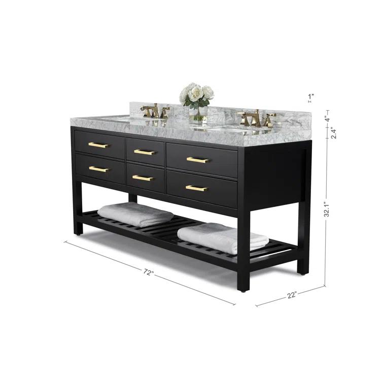 Ancerre Designs Elizabeth 72" Wood Bathroom Vanity Set in Black Onyx