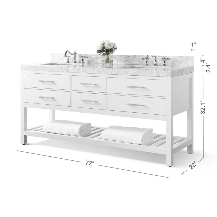 Elizabeth 72'' White Double Vanity with Carrara Marble Top