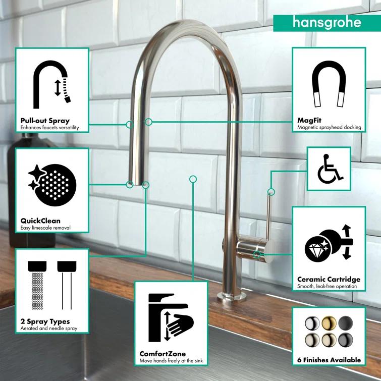 hansgrohe Talis N HighArc Kitchen Faucet, O-Style 2-Spray Pull-Down, 1.75 GPM