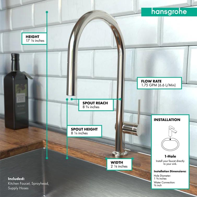 hansgrohe Talis N HighArc Kitchen Faucet, O-Style 2-Spray Pull-Down, 1.75 GPM