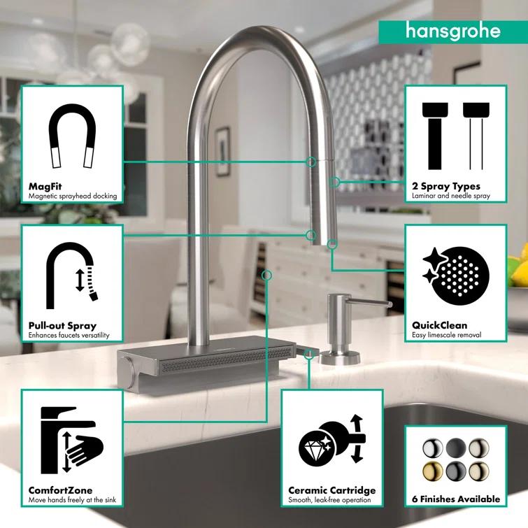 Aquno Select 3-Spray Kitchen Faucet with Pull-Down Spout, 1.75