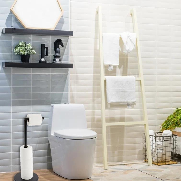 6715 Modern Freestanding Toilet Paper Dispenser and Reserve with Folding Arm for Compact Bathrooms