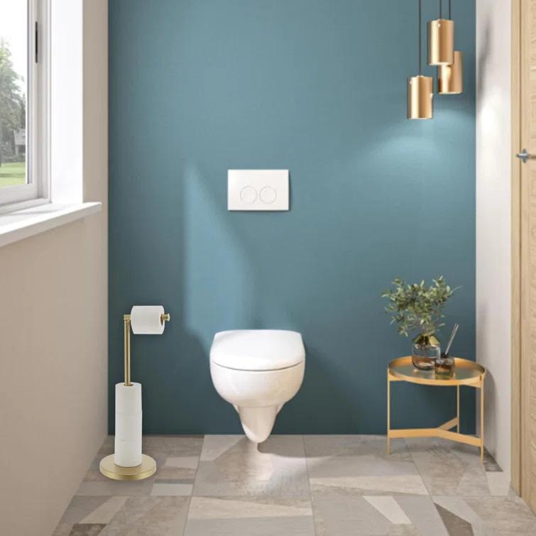 6715 Modern Freestanding Toilet Paper Dispenser and Reserve with Folding Arm for Compact Bathrooms