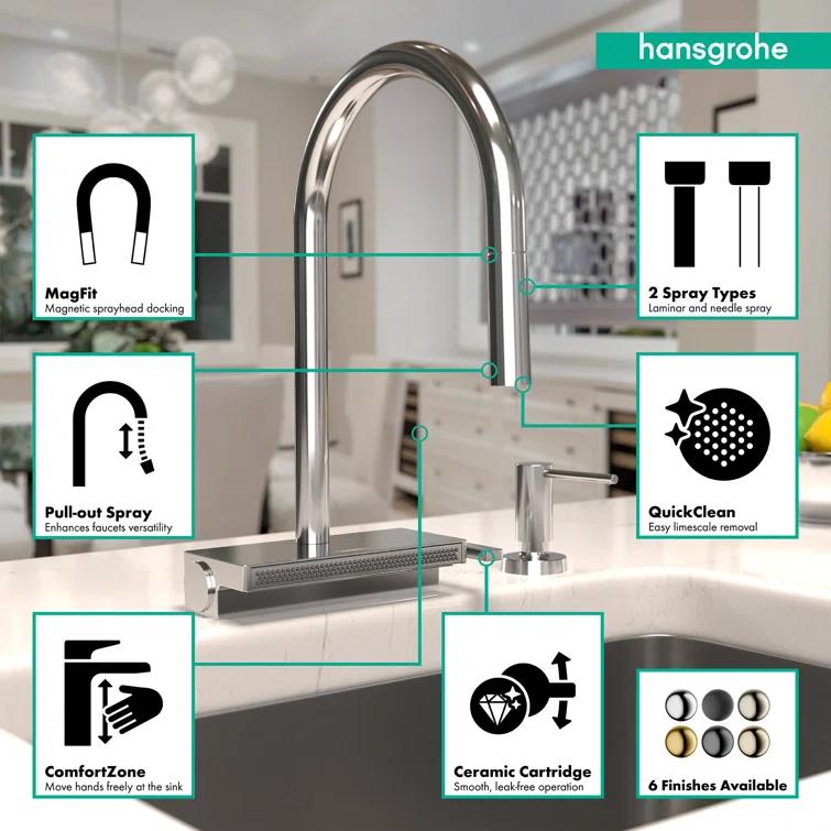 Aquno Select 3-Spray Kitchen Faucet with Pull-Down Spout, 1.75