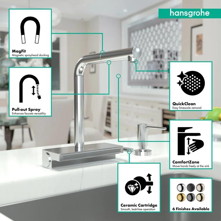 Aquno Select Kitchen Faucet with L-Shape 2-Spray Pull-Out Spout, 1.75