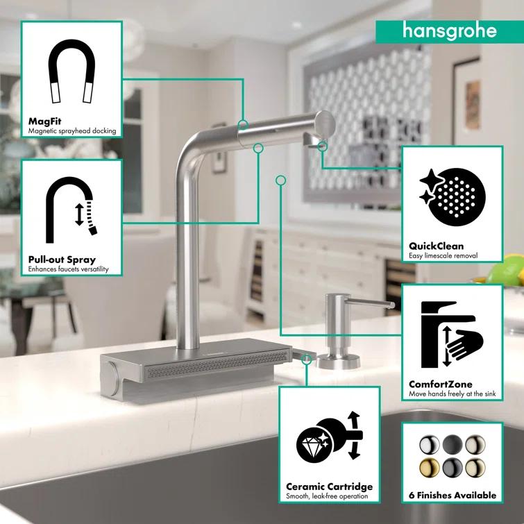 Aquno Select Kitchen Faucet with L-Shape 2-Spray Pull-Out Spout, 1.75